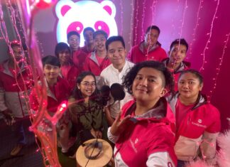 Operations Manager for Community and Communications, Jao Manahan, with Road Rockstars and The Panda Nation foodpanda riders during the shoot of the ‘Magniningning mga Ka-Panda’ music video