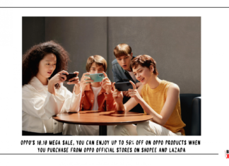 OPPO’s 10.10 Mega Sale, you can enjoy up to 56% off on OPPO products when you purchase from OPPO Official Stores on Shopee and Lazada